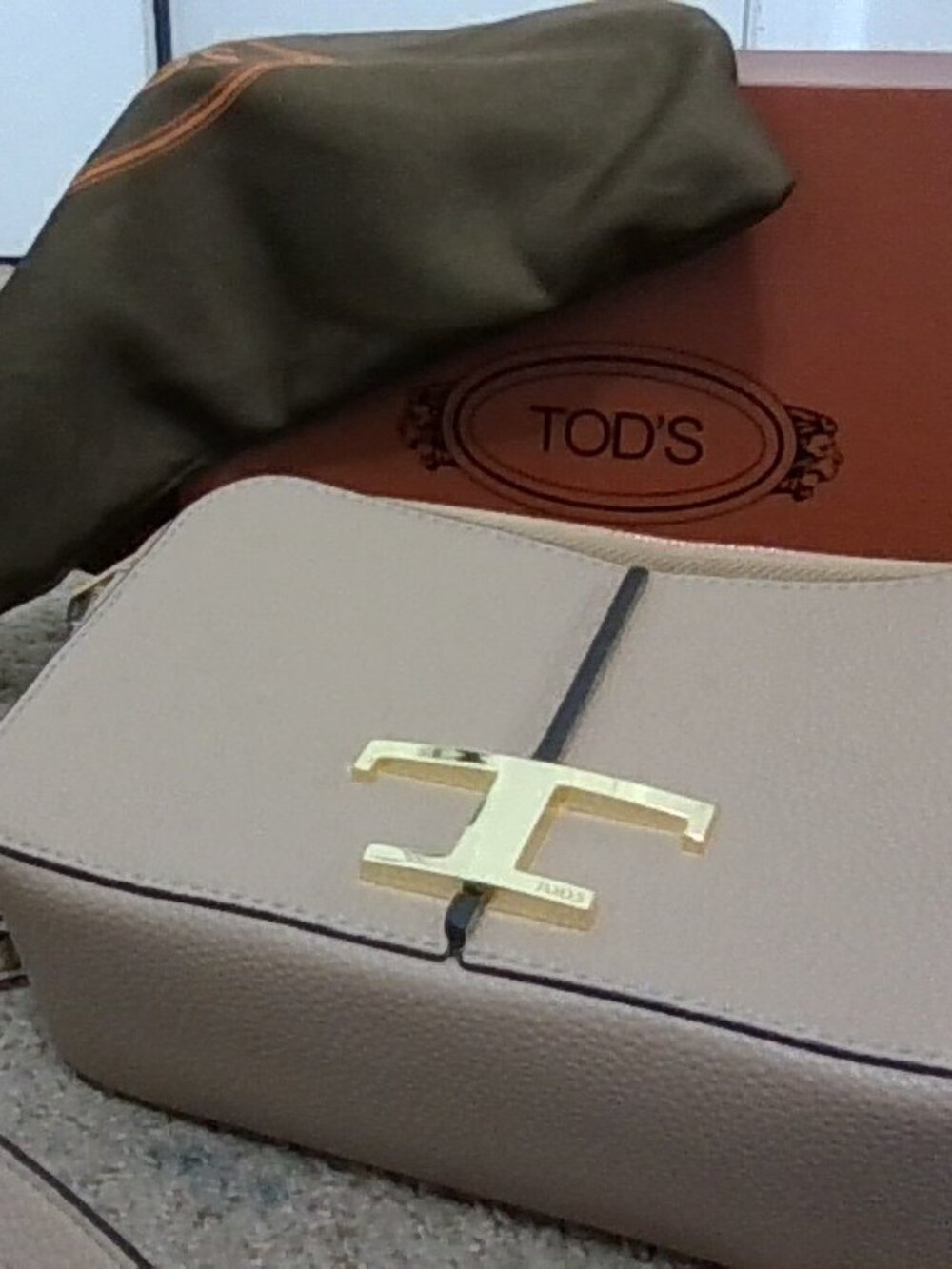 Tod's Taupe Crossbody Bag with Gold T-Hardware